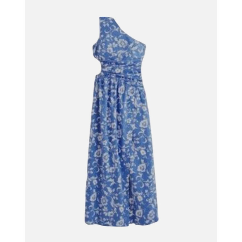 Abercrombie &‎ Fitch L Tall One-Shoulder White Blue Floral Maxi Dress NWOT